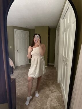 H&M Cream Smocked Mini Dress